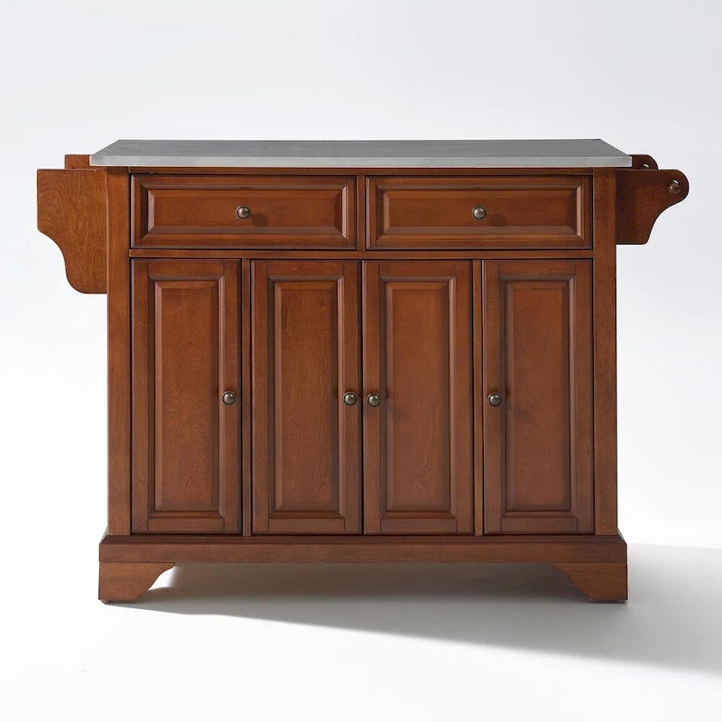 Îlot de cuisine LaFayette avec plateau en acier inoxydable, finition cerisier classique - 51,5 L x 18 P x 36 H