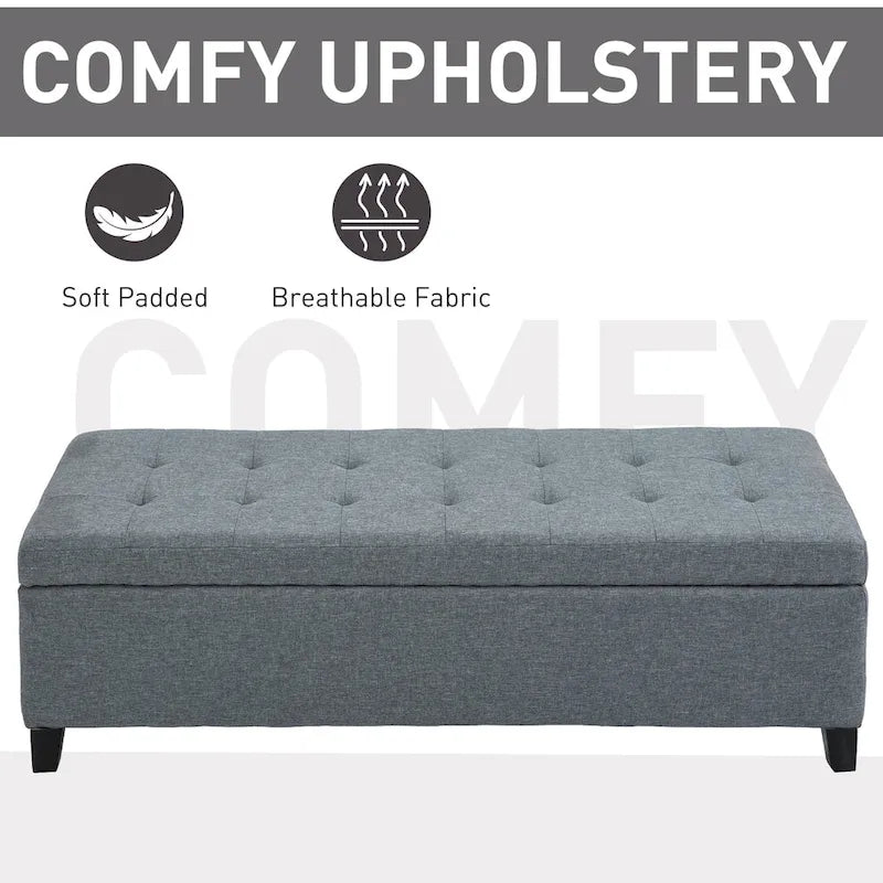Banc ottoman Holmden de 51 pouces en tissu capitonné avec rangement
