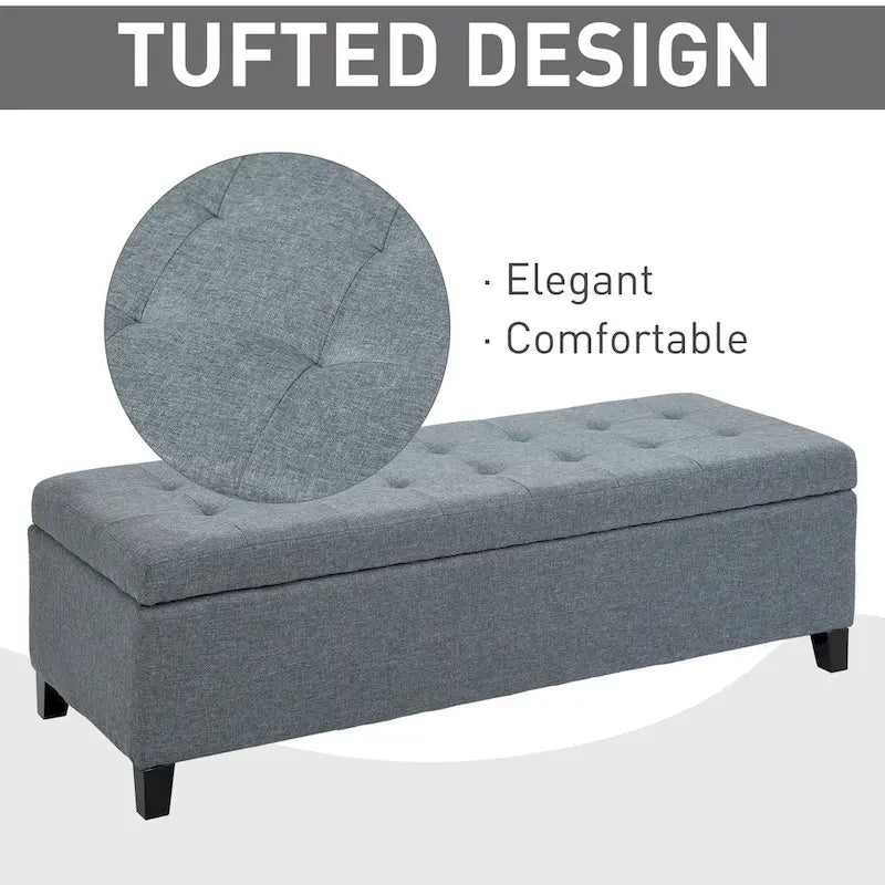 Banc ottoman Holmden de 51 pouces en tissu capitonné avec rangement