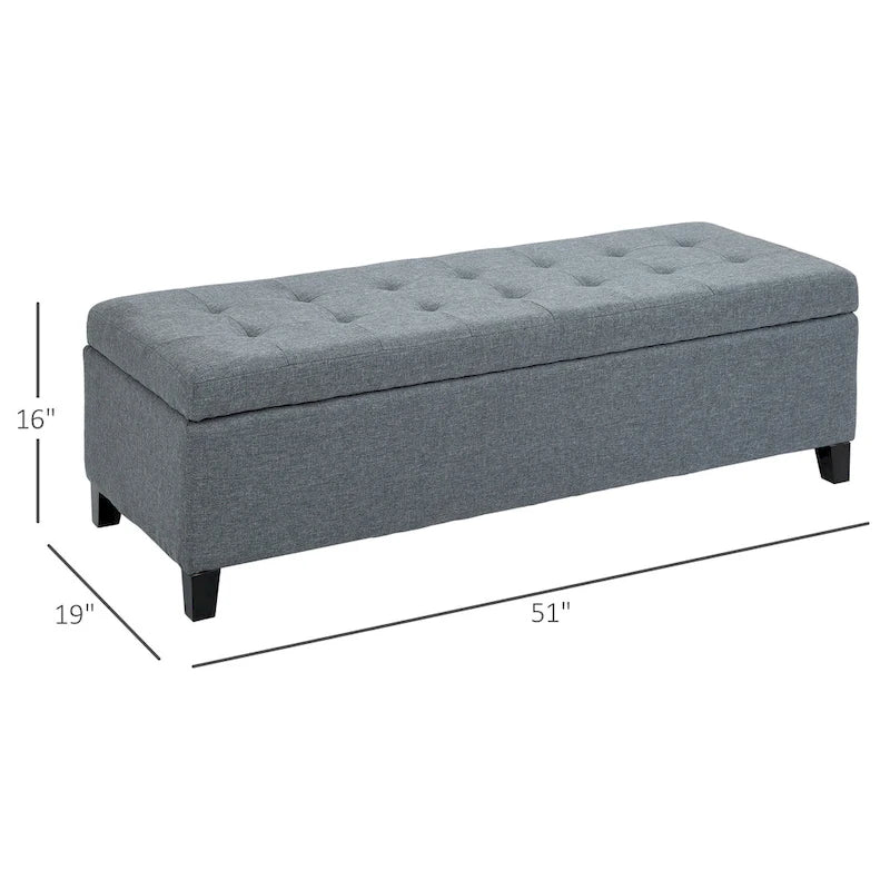 Banc ottoman Holmden de 51 pouces en tissu capitonné avec rangement