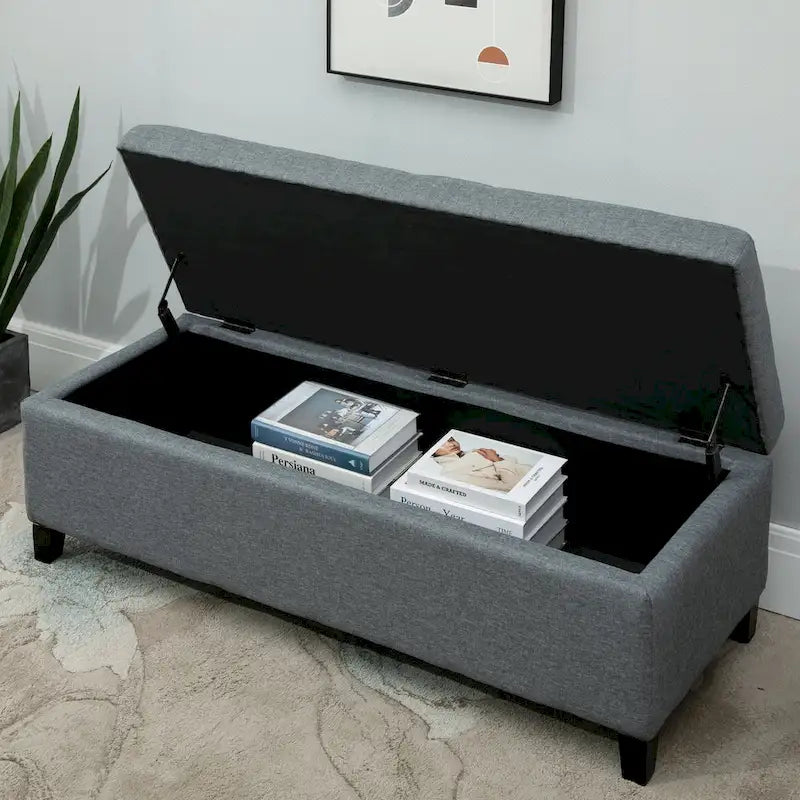 Banc ottoman Holmden de 51 pouces en tissu capitonné avec rangement