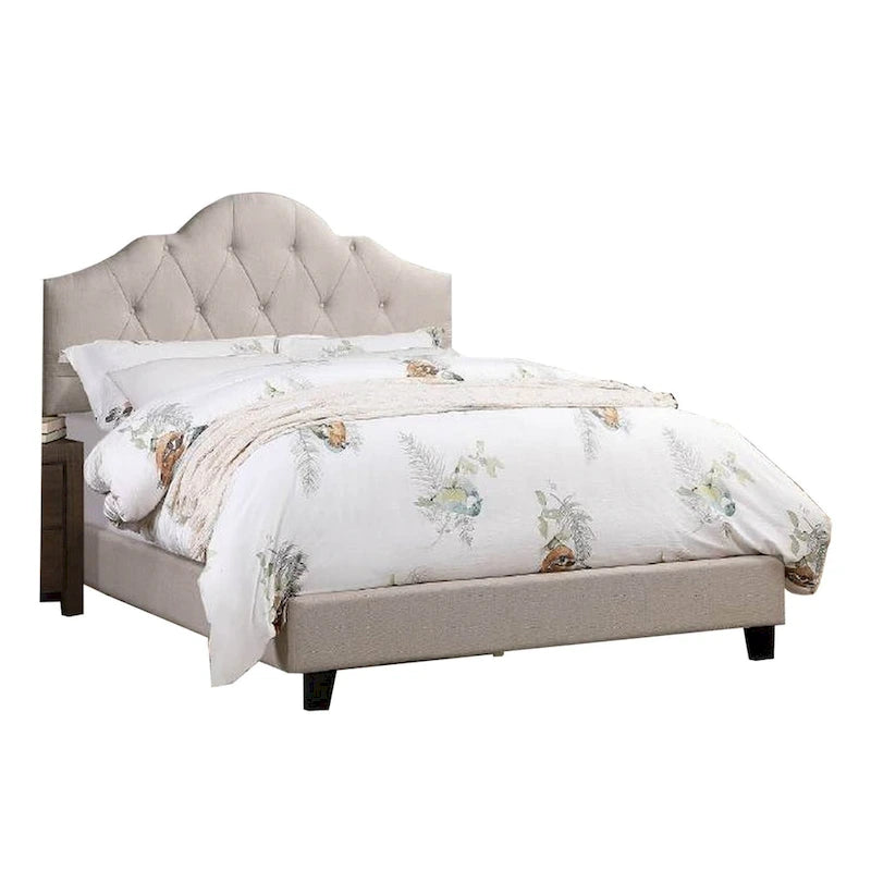 Lit rembourré Eni Queen Size, tête de lit capitonnée réglable, tissu taupe