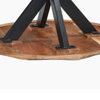 Table à manger ronde Kuri 41 pouces fabriquée à la main avec plateau en bois d'acacia brun naturel et pieds en fer noir
