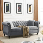 Canapé Chesterfield 3 places capitonné avec accoudoirs roulés et clous décoratifs