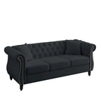 Canapé Chesterfield 3 places capitonné avec accoudoirs roulés et clous décoratifs