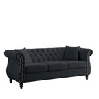 Canapé Chesterfield 3 places capitonné avec accoudoirs roulés et clous décoratifs