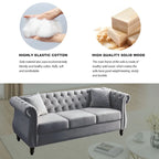Canapé Chesterfield 3 places capitonné avec accoudoirs roulés et clous décoratifs