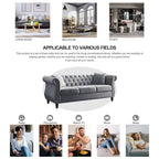 Canapé Chesterfield 3 places capitonné avec accoudoirs roulés et clous décoratifs
