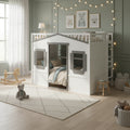White+Gray Elegant Pine Wood Full Size Loft Bed with Ladder, Solid Construction