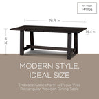 Table à manger rectangulaire en bois Yves, finition noir vieilli