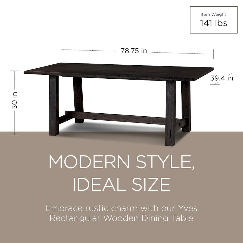Table à manger rectangulaire en bois Yves, finition noir vieilli