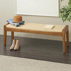Banc de maison traditionnel en bois fait main avec assise en corde tressée - Marron - Roche River Decor