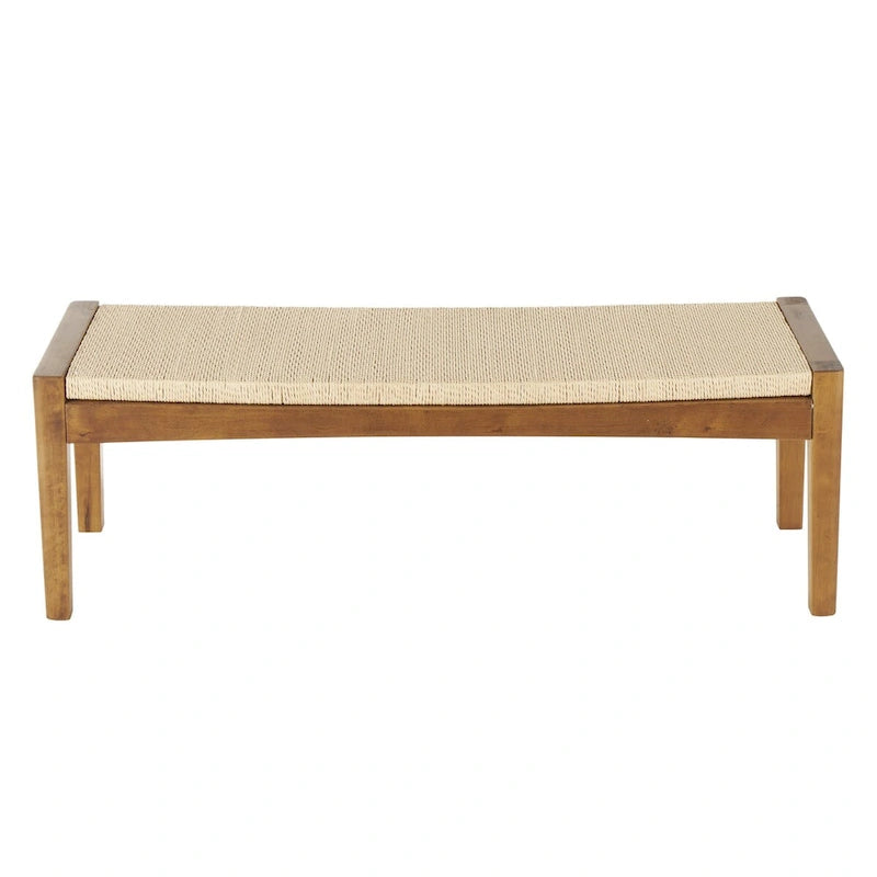 Banc de maison traditionnel en bois fait main avec assise en corde tressée - Marron - Roche River Decor