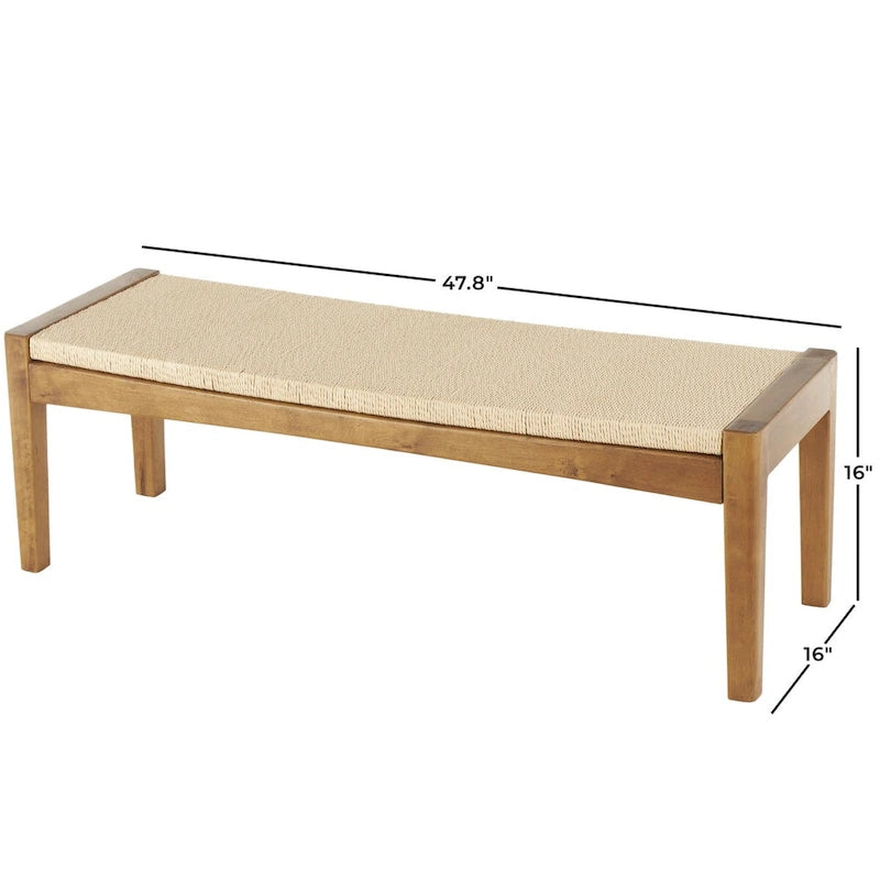 Banc de maison traditionnel en bois fait main avec assise en corde tressée - Marron - Roche River Decor
